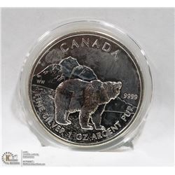 1 TROY OUNCE .999 SILVER CANADIAN POLAR BEAR COIN.
