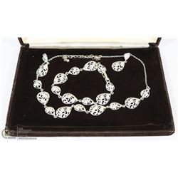 SILVERTONE FILIGREE NECKLACE, BRACELET & EARRING