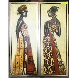PAIR OF ABORIGINAL WOMEN CANVAS ART PANELS