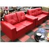 Image 1 : NEW RED LEATHERETTE 84" SOFA  AND 61" LOVESEAT