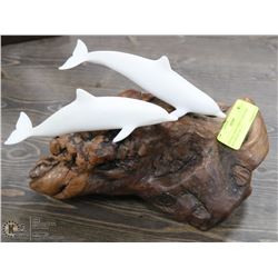 VINTAGE JOHN PERRY 2 DOLPHIN SCULPTURE ON