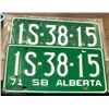 Image 1 : SET OF 2 ALBERTA 1971 LICENSE PLATES.