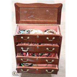 LARGE BROWN JEWELRY BOX W ESTATE JEWELRY INCL
