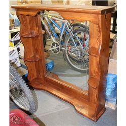 VINTAGE SOLID WOOD MIRROR W/ SHELVES 44” X 40”