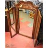 Image 1 : VINTAGE SOLID WOOD TRIFOLD MIRROR 52” X 51”