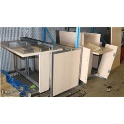 LOT OF STORE SHELVING, BLONDE WOOD COLOR. WITH