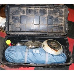 TOTE W/ TENT & CAMPING GEAR.