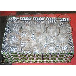 16 GOLD RIMMED WINE & WATER GLASSES.