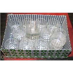 14PC SAILBOAT ETCHED GLASS WHISKEY GLASSES.