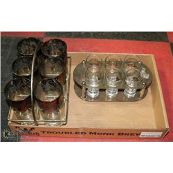 6 FROSTED ETCHED GLASSES & 6 SHOT GLASSES W/