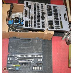 BOX OF ASSORTED TOOLS INCL JIGSAW, WRENCHES,