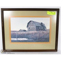 LOG HOUSE BY LEN GIBBS FRAMED PRINT