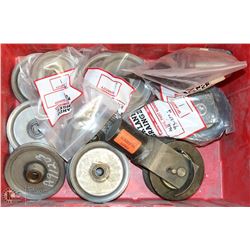 BOX OF ASSORTED SIZE STEEL PULLEYS