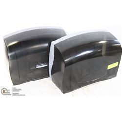 LOT OF 2 BLACK FRONT TISSUE DISPENSERS.