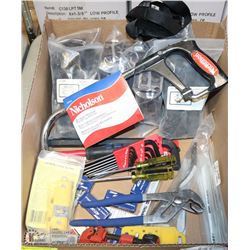 BOX WITH ALLEN KEY SET, HACK SAW, WORK BELT