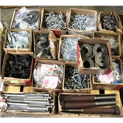 PALLET OF ASSORTED BOLTS, WASHERS AND MORE
