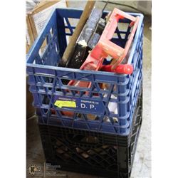 2 BASKETS OF PAINTING SUPPLIES & POLE SANDER.