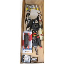 FLAT OF ASSORTED TOOLS, INCLS SCRAPERS, SOCKETS,