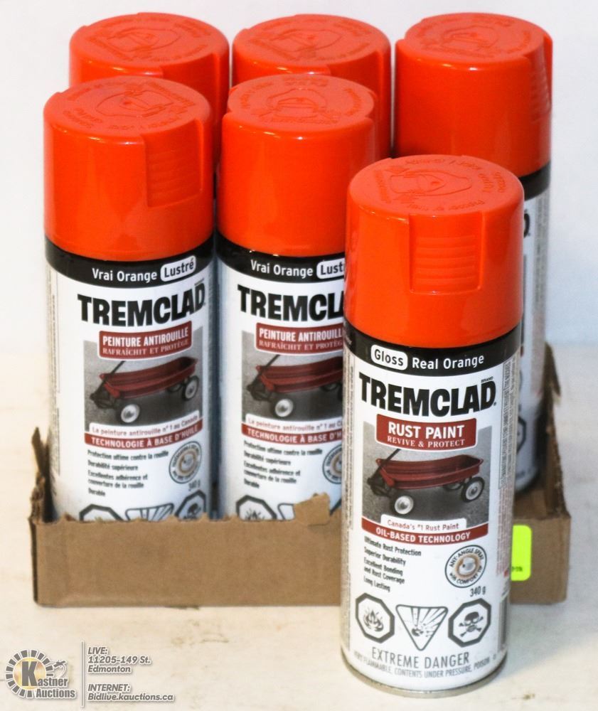 LOT OF 6 CANS TREMCLAD RUST PAINT REAL ORANGE Kastner Auctions