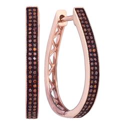 0.33 CTW Red Color Diamond Hoop Earrings 10KT Rose Gold - REF-41F9N