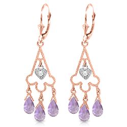 Genuine 4.83 ctw Amethyst & Diamond Earrings Jewelry 14KT Rose Gold - REF-52Y7F