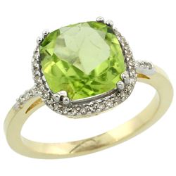 Natural 4.11 ctw Peridot & Diamond Engagement Ring 10K Yellow Gold - REF-38F2N