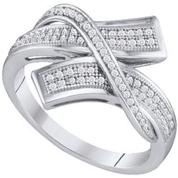 0.25 CTW Pave-set Diamond Crossover Bypass Ring 10KT White Gold - REF-30X2Y