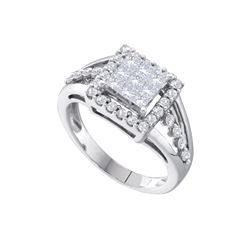 1 CTW Princess Diamond Square Cluster Ring 14KT White Gold - REF-87N2F