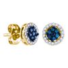 Image 1 : 0.25 CTW Blue Color Diamond Cluster Stud Screwback Earrings 14k Yellow Gold - REF-19K4W