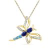 Image 1 : 0.90 CTW Oval Created Blue Sapphire Diamond Butterfly Bug Pendant 10KT Yellow Gold - REF-16Y4X