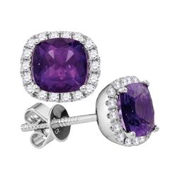 2.01 CTW Princess Natural Amethyst Diamond Stud Earrings 14KT White Gold - REF-67M4H