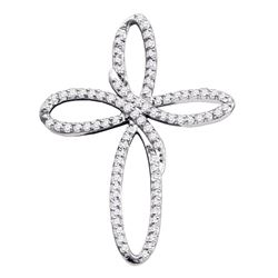 0.25 CTW Diamond Cross Open-center Pendant 10KT White Gold - REF-16N4F