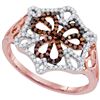 Image 1 : 0.33 CTW Red Color Diamond Openwork Triple Heart Cluster Ring 10KT Rose Gold - REF-32N9F