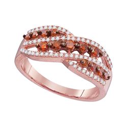 0.60 CTW Red Color Diamond Crossover Fashion Ring 10KT Rose Gold - REF-34F4N