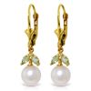 Image 1 : Genuine 4.4 ctw Pearl & Peridot Earrings Jewelry 14KT Yellow Gold - REF-20N4R