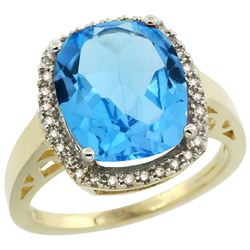 Natural 5.28 ctw Swiss-blue-topaz & Diamond Engagement Ring 14K Yellow Gold - REF-53V2F