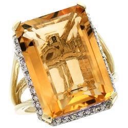 Natural 15.06 ctw Citrine & Diamond Engagement Ring 10K Yellow Gold - REF-64W3K