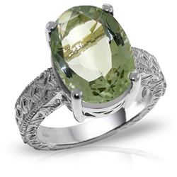 Genuine 7.5 ctw Green Amethyst Ring Jewelry 14KT White Gold - REF-125F9Z