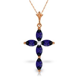 Genuine 1.10 ctw Sapphire & Diamond Necklace Jewelry 14KT Rose Gold - REF-33V8W