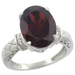 Natural 5.53 ctw Garnet & Diamond Engagement Ring 14K White Gold - REF-68H8W