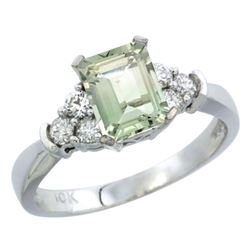 Natural 1.48 ctw green-amethyst & Diamond Engagement Ring 10K White Gold - REF-43Y3X