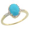 Image 1 : Natural 1.2 ctw Turquoise & Diamond Engagement Ring 14K Yellow Gold - REF-24F8N