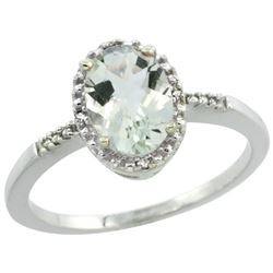 Natural 1.2 ctw Green-amethyst & Diamond Engagement Ring 10K White Gold - REF-16R9Z