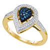 Image 1 : 0.25 CTW Blue Color Diamond Teardrop Cluster Ring 10KT Yellow Gold - REF-30M2H