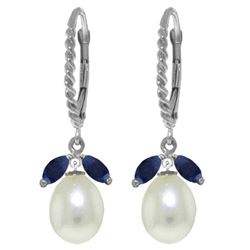 Genuine 9 ctw Sapphire & Pearl Earrings Jewelry 14KT White Gold - REF-42X4M