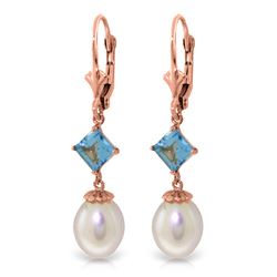 Genuine 9.5 ctw Blue Topaz Earrings Jewelry 14KT Rose Gold - REF-24N4R