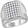 Image 1 : 2.25 CTW Mens Pave-set Diamond Square Cluster Textured Ring 10KT White Gold - REF-157N5F