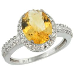 Natural 2.56 ctw Citrine & Diamond Engagement Ring 10K White Gold - REF-32X7A