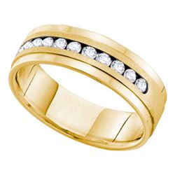 1 CTW Mens Channel-set Diamond Single Row Wedding Ring 14KT Yellow Gold - REF-187W4K