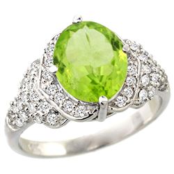 Natural 3.3 ctw peridot & Diamond Engagement Ring 14K White Gold - REF-107H3W